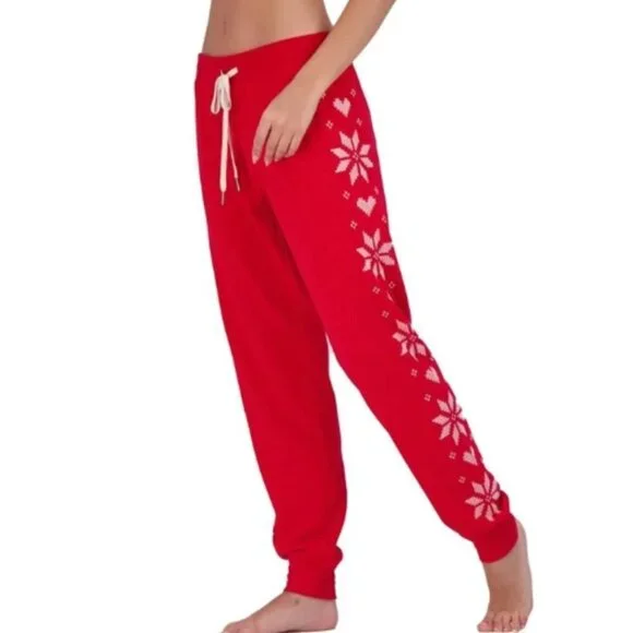 PJ Salvage Snowflake and Hearts Lounge Sleep Jogger Pants - Red - RAFFP3- Medium - Picture 8 of 8